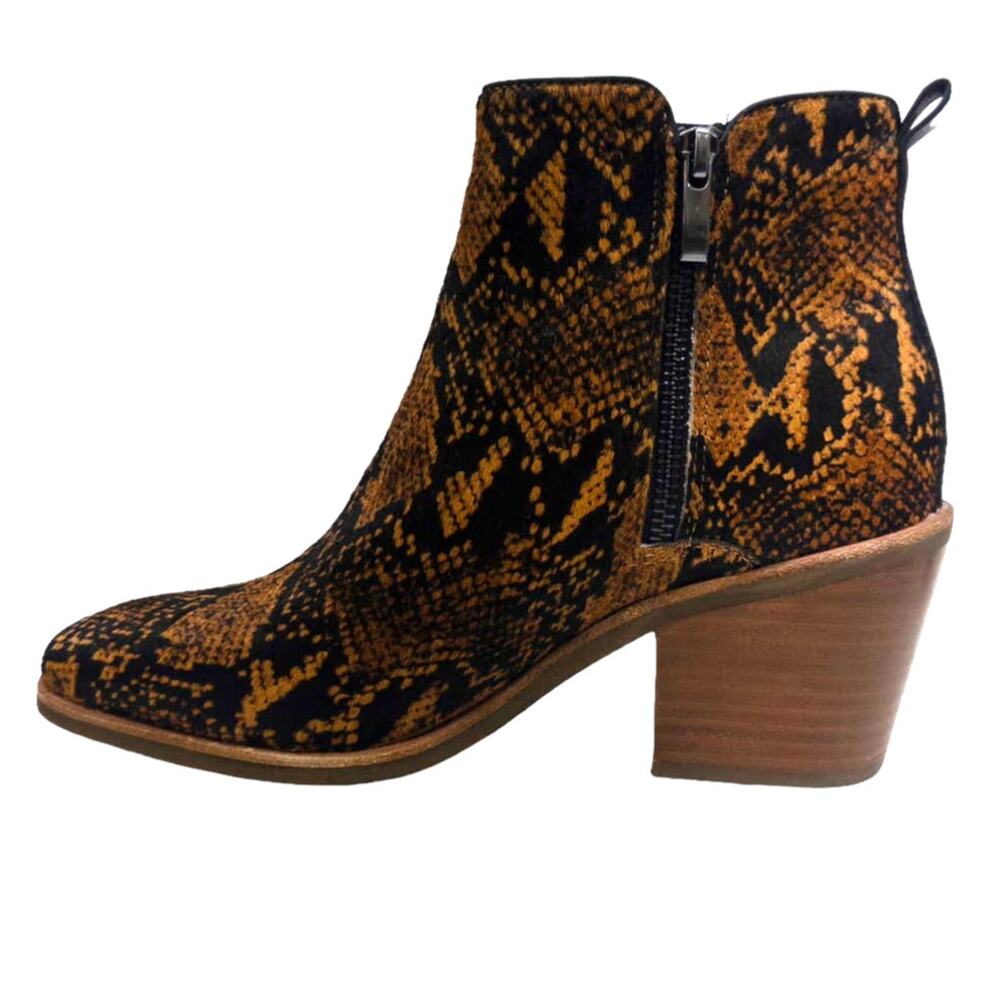 Sofft Canelli Snake Print Calf Hair Square Toe Ankle Boot Women's 8 Cognac
